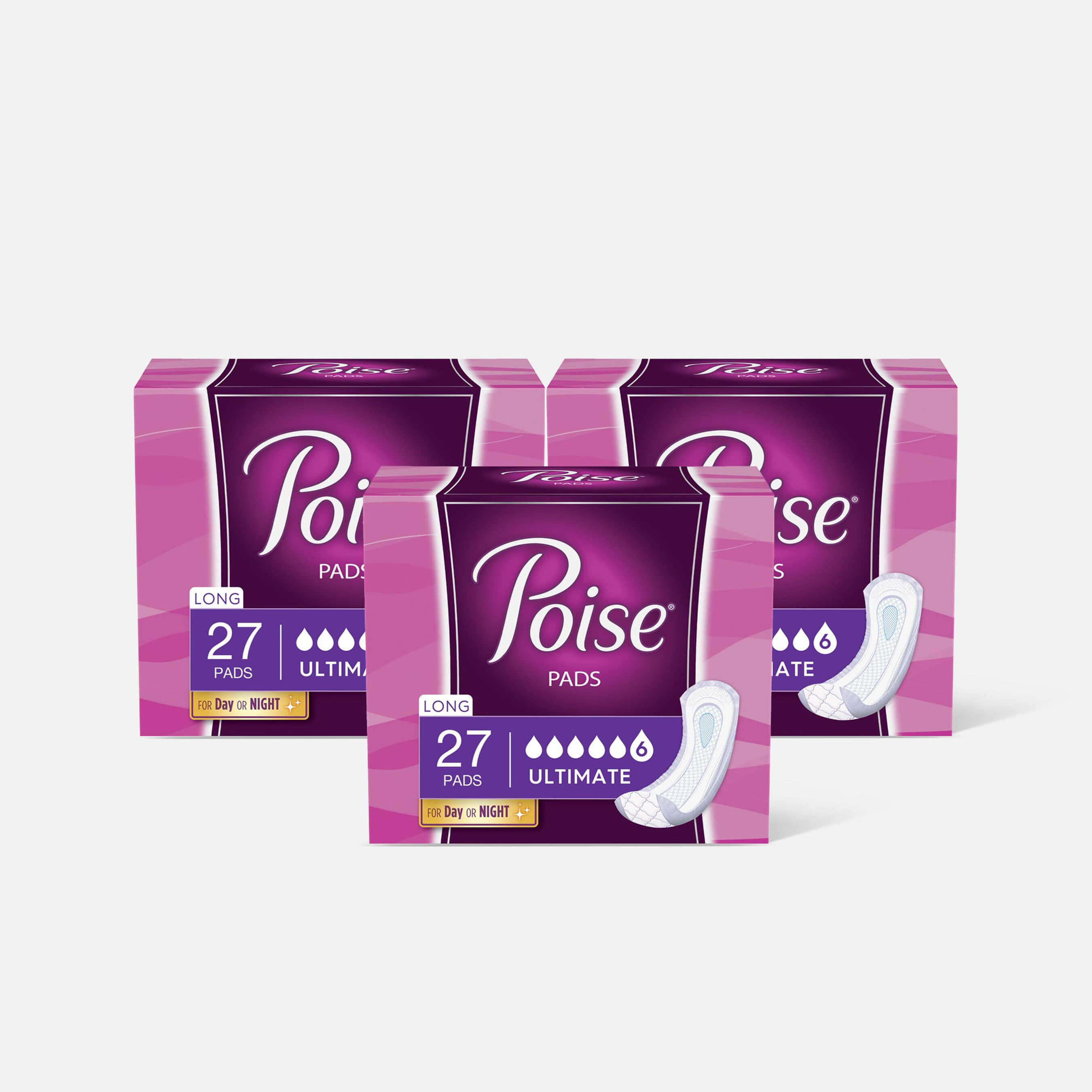 FSA Eligible Poise Incontinence Pads, Ultimate Absorbency, Long, 27 ct