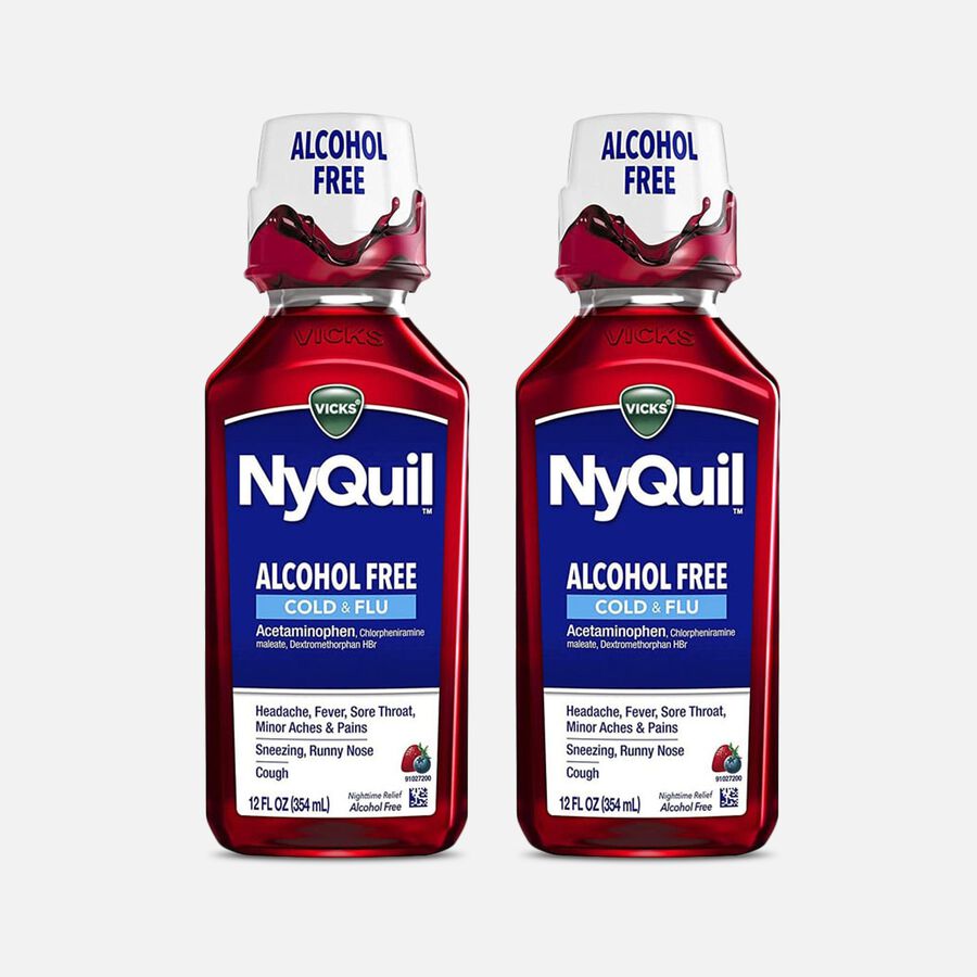 Vicks Nyquil Cold & Flu, Alcohol Free, 12 oz. (2-Pack), , large image number 0