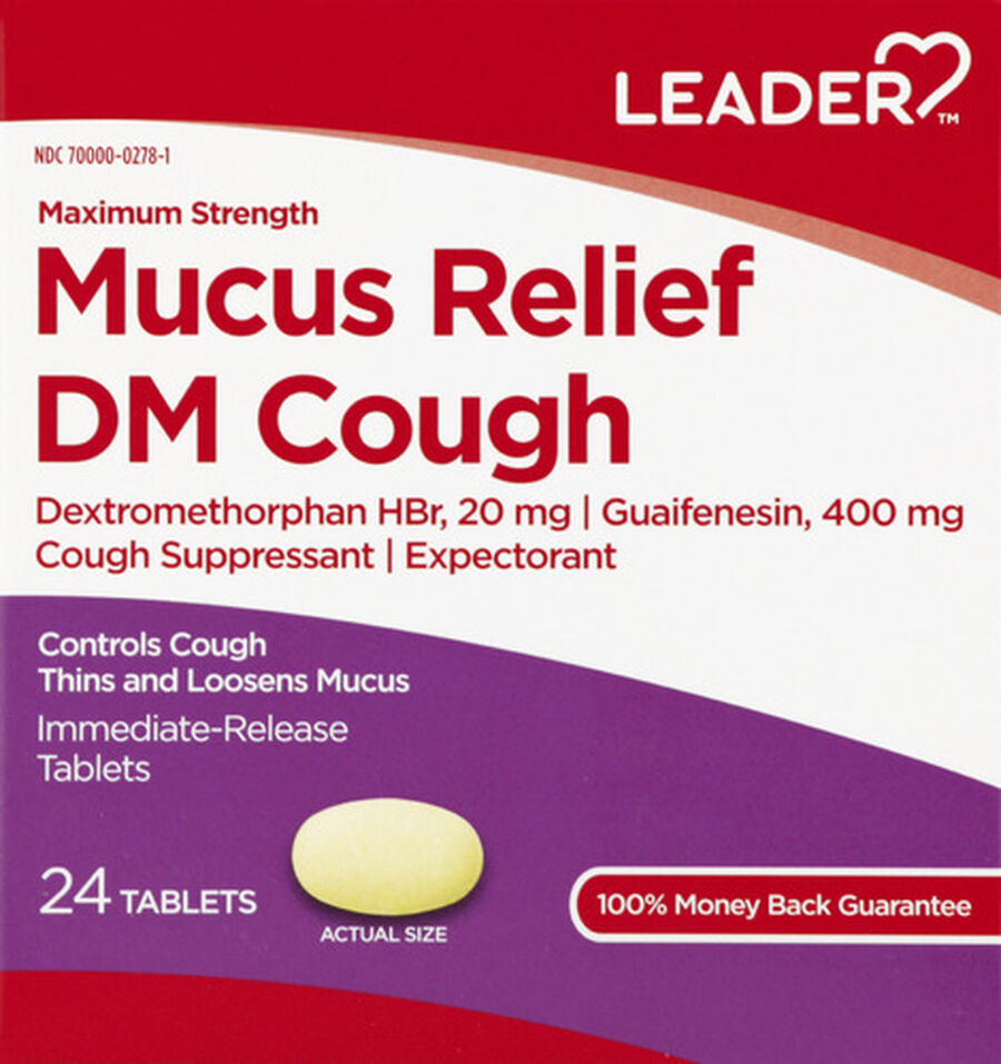 LEADER™ Mucus Relief DM Cough Maximum Strength Tablets 24 ct