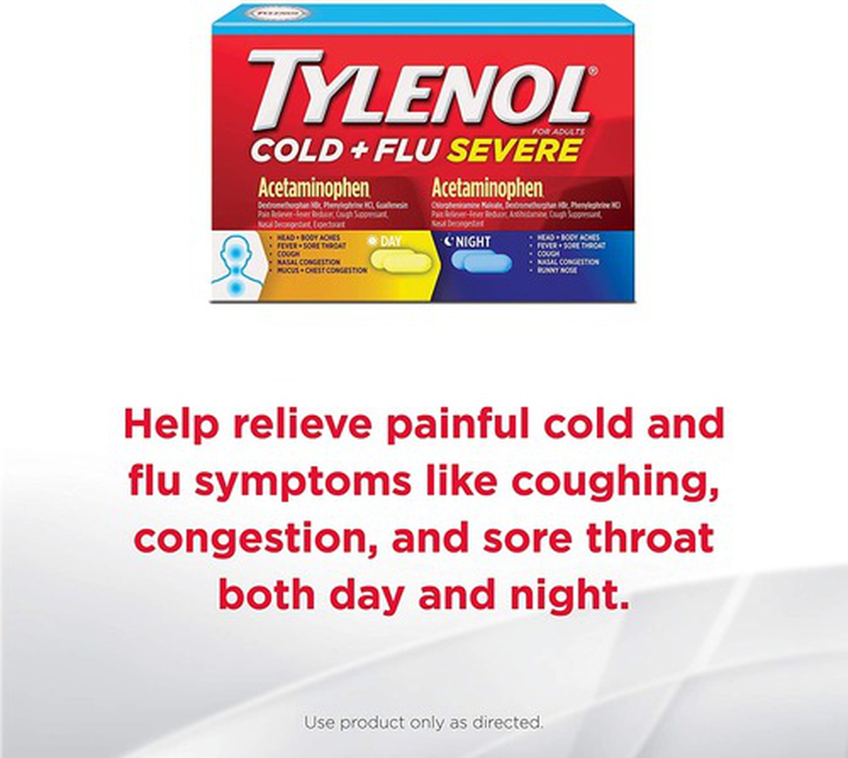 Tylenol Cold + Flu Severe Day & Night Caplets for Fever, Pain, Cough