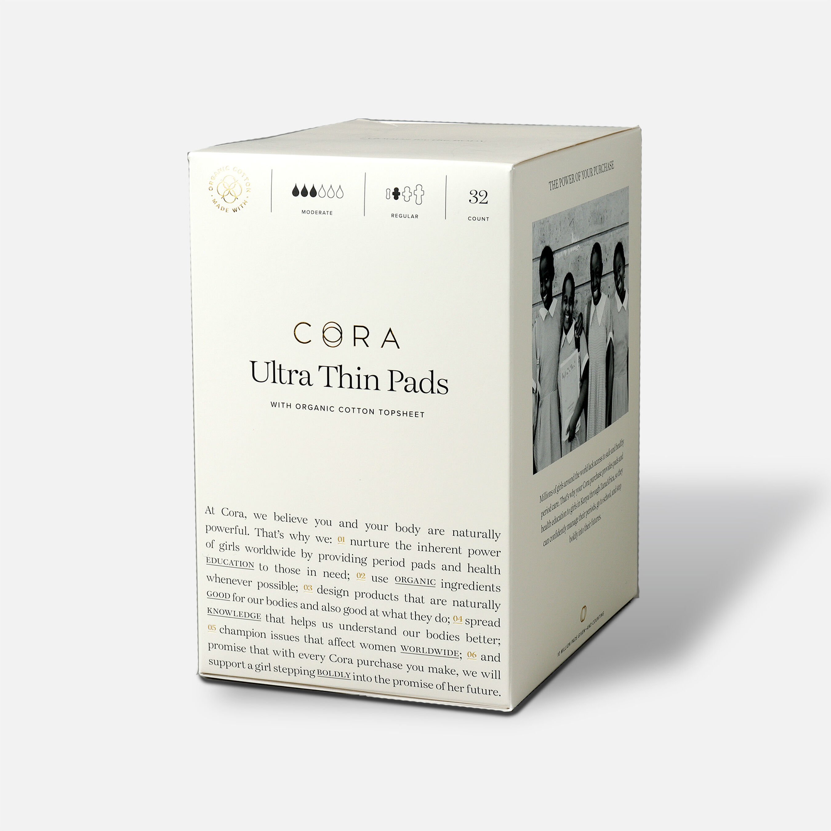 Cora Organic Cotton Ultra Thin Period Pads, Regular
