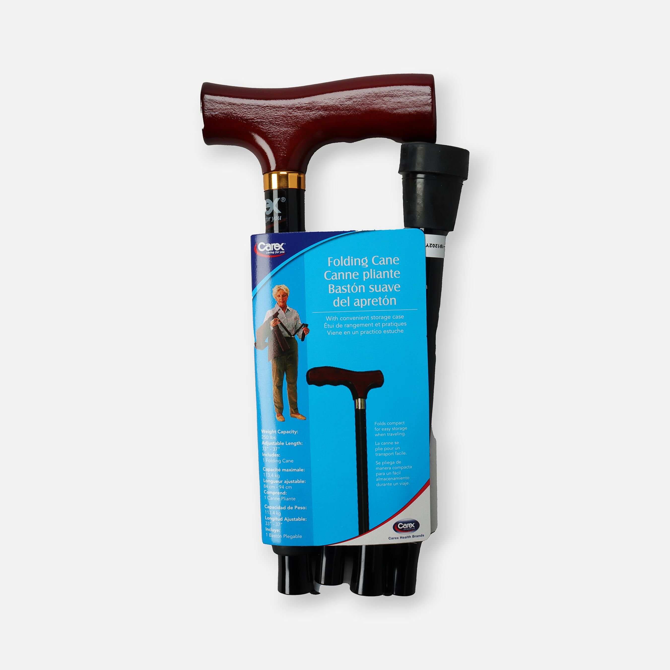 Carex Folding Adjustable Handle Cane with Walnut Pistol Handle