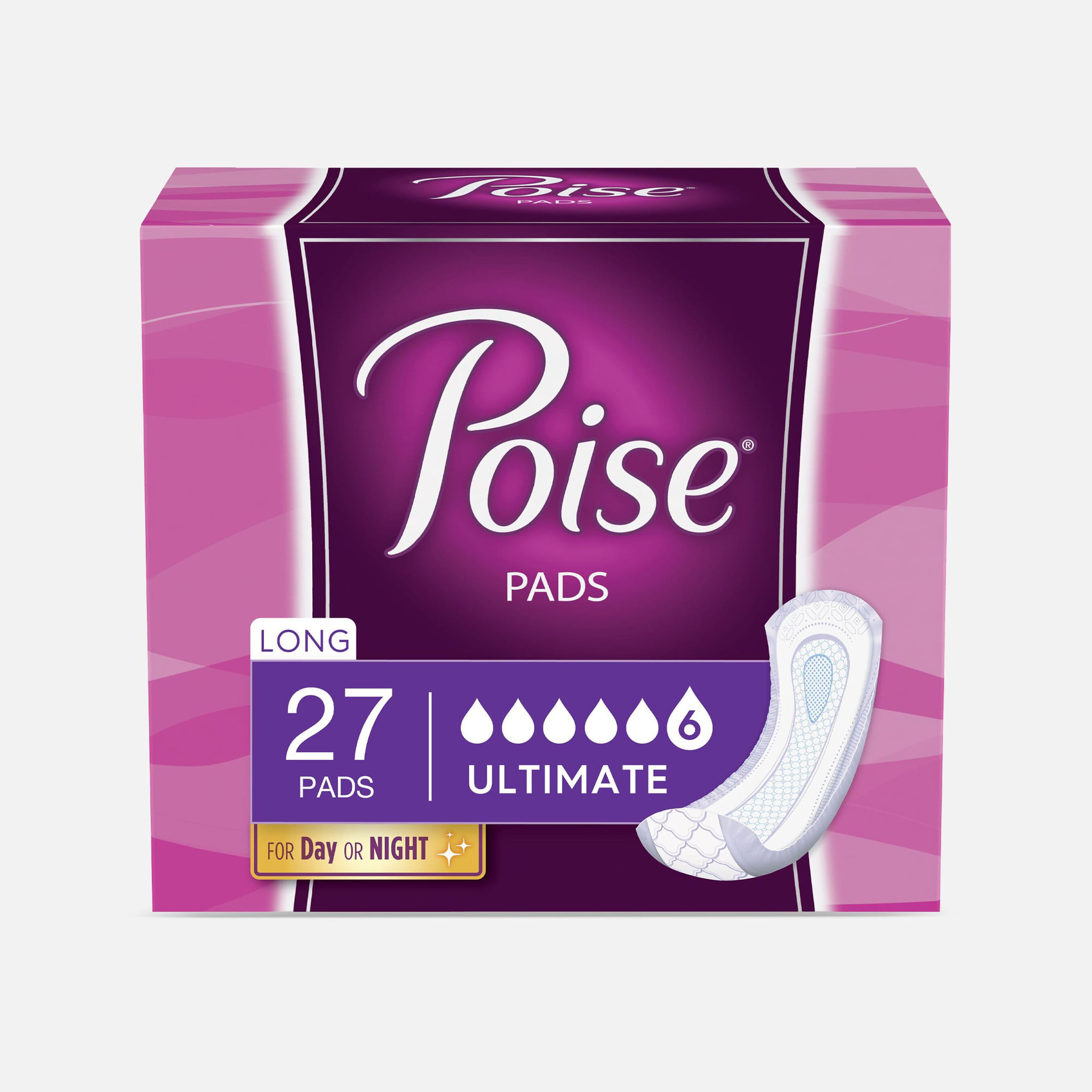 FSA Eligible Poise Incontinence Pads, Ultimate Absorbency, Long, 27 ct