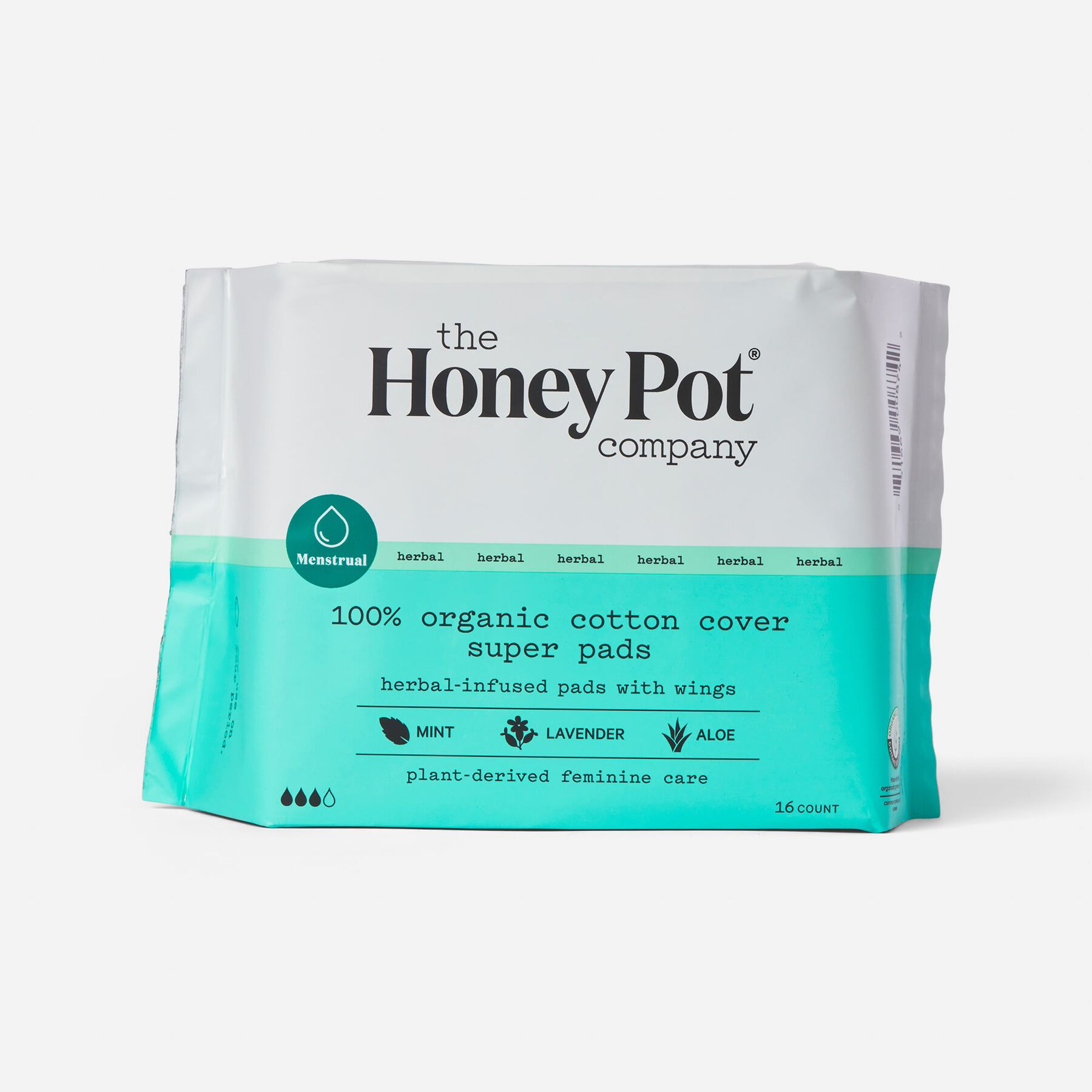 FSA Eligible The Honey Pot 100 Organic Top Sheet Super Herbal Menstrual Pads with Wings FSA Store