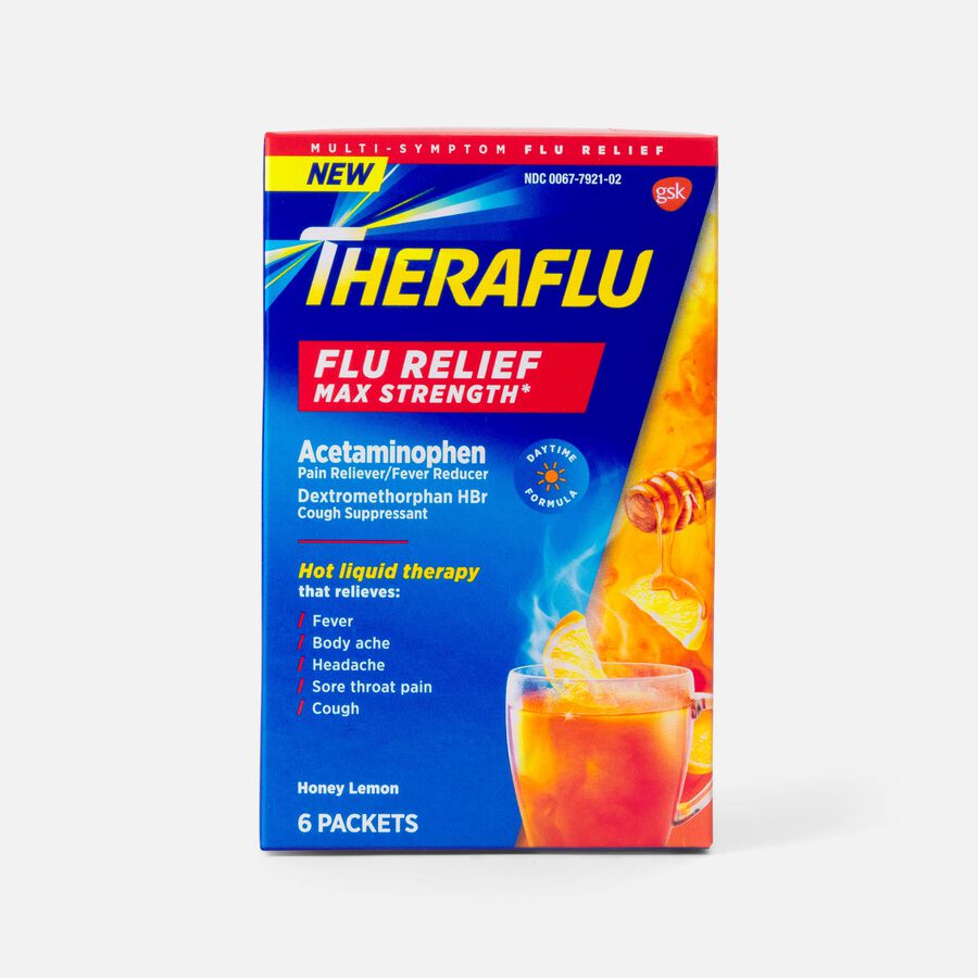 Theraflu Daytime Severe Cold and Cough Hot Liquid Powder Berry Infused with Menthol and Green Tea, 6 ct., , large image number 0
