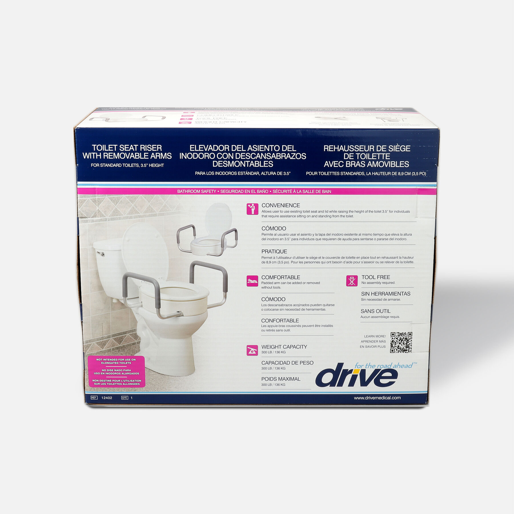 FSA Eligible Drive Medical Toilet Seat Riser with Removable Arms FSA