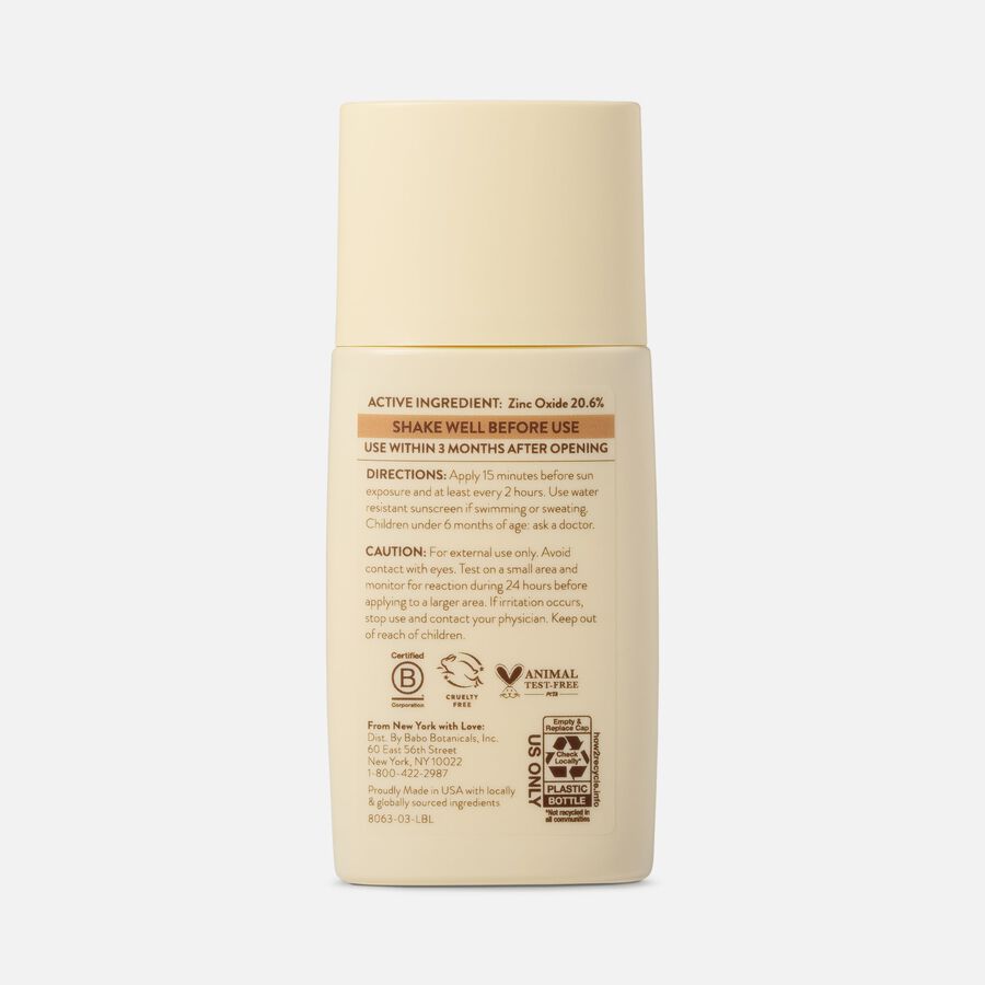 Babo Botanicals Daily Sheer Tinted Mineral Sunscreen Fluid, SPF 50, 1.7 fl oz., , large image number 1