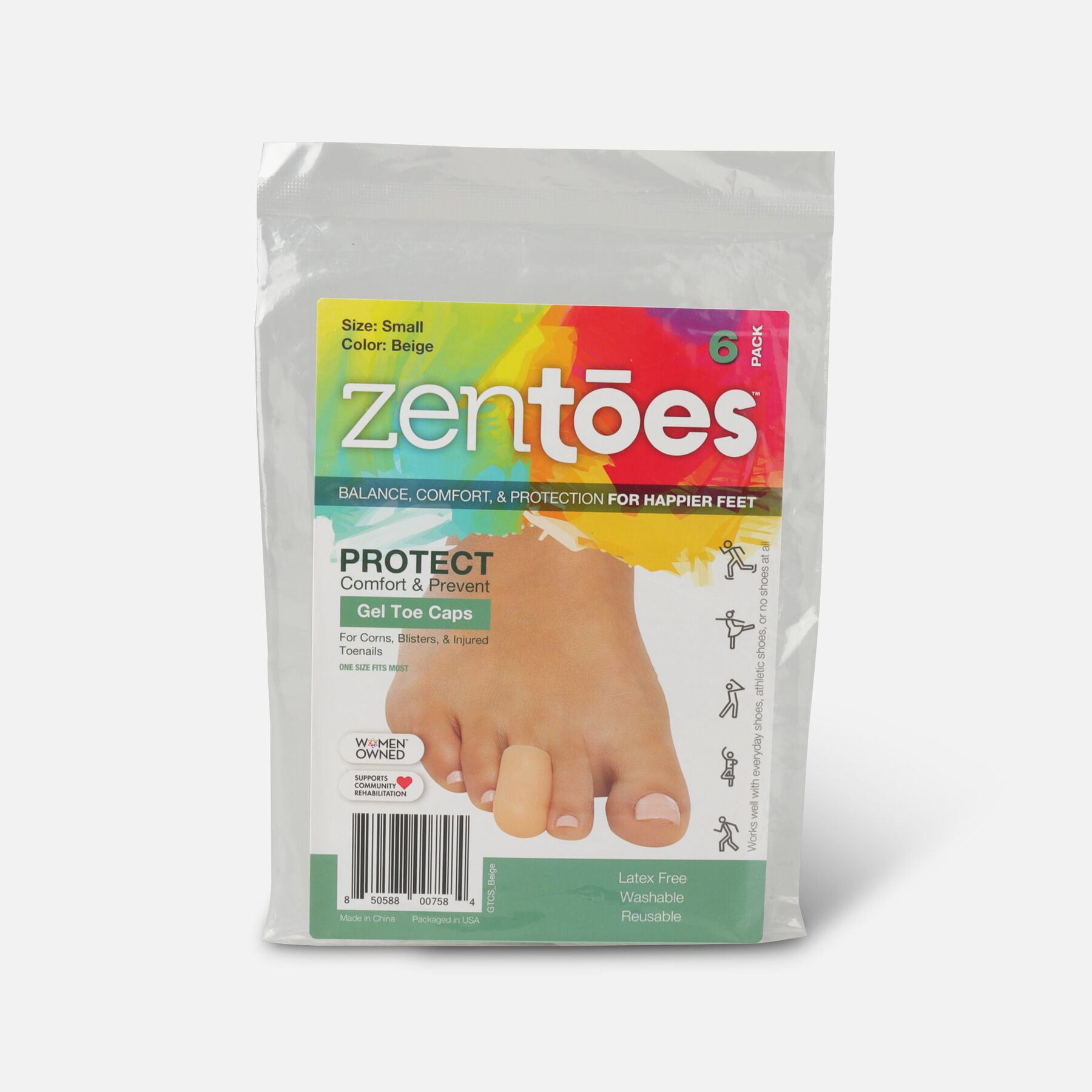 ZenToes Small Gel Toe Cap and Protector 6 Pack