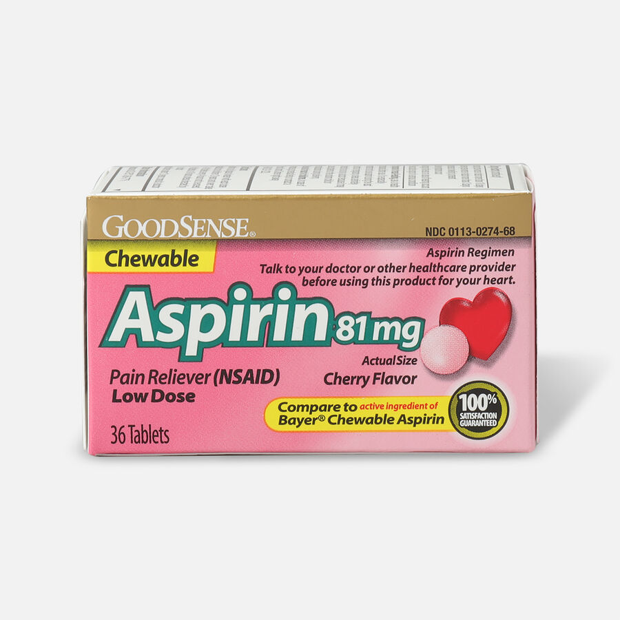GoodSense Aspirin 81 mg Low Dose Chewable Tablets, 36 ct