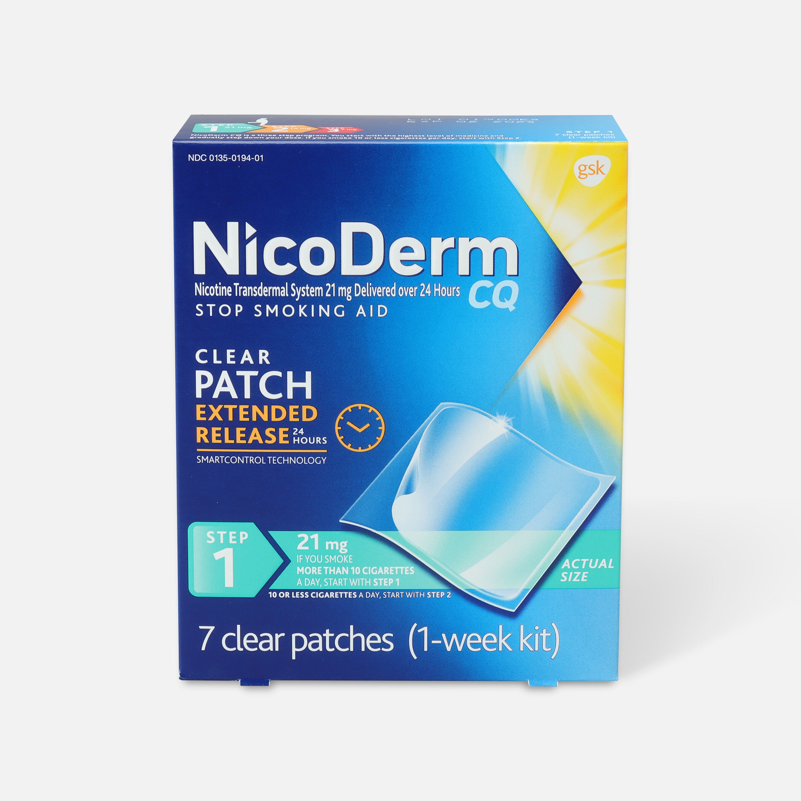 Nicoderm CQ Clear Patches, Step 1 to Quit Smoking, 21mg, 7 ct