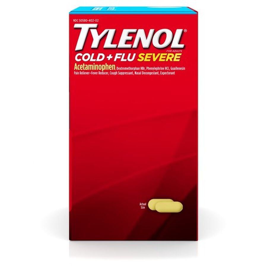 Tylenol Cold + Flu Severe Medicine Caplets, 50 pouches of 2 ct.