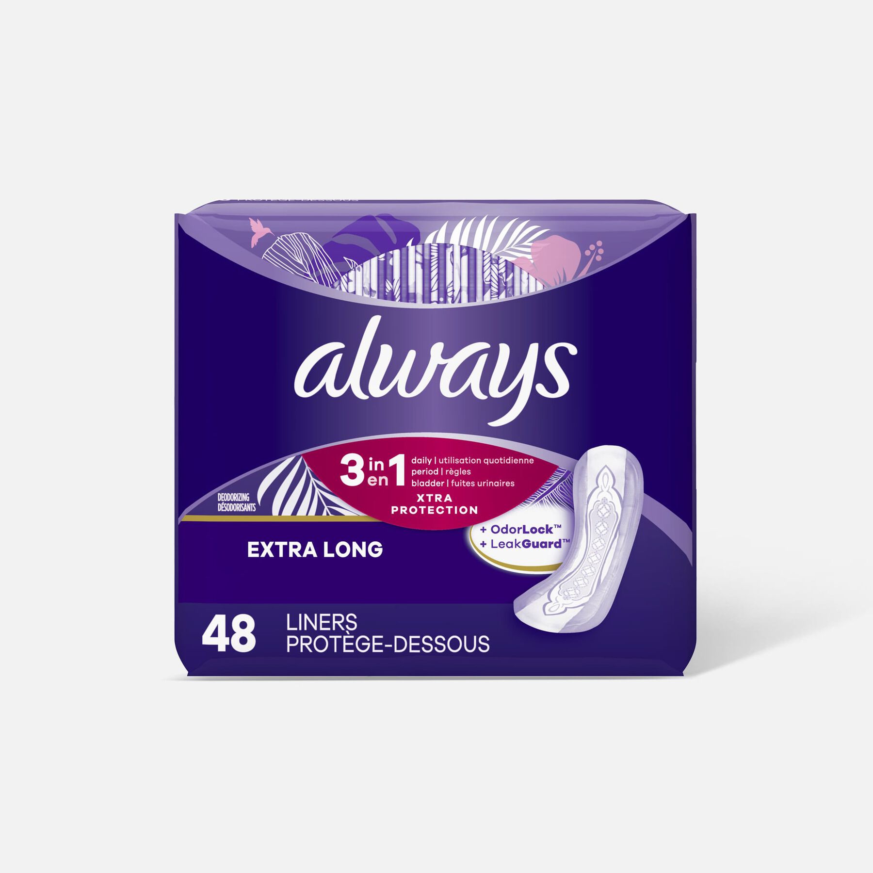 FSA Eligible Always Panty Liners, Xtra Long with Leakguard, 48 ct