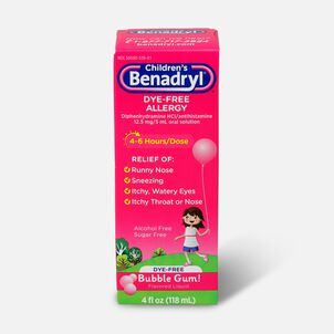 Children's Benadryl Oral Solution, Bubble Gum Flavored, 4 fl oz.