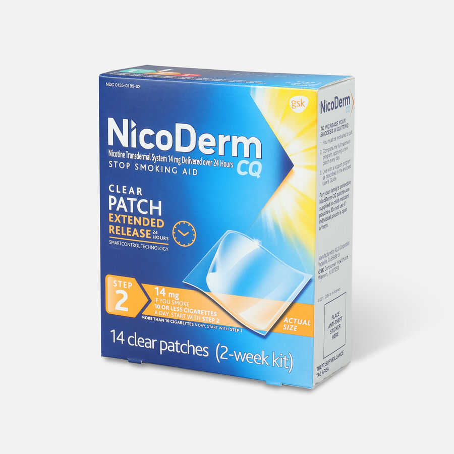 Nicoderm CQ Clear Patches, Step 2 to Quit Smoking, 14mg, 14 ct