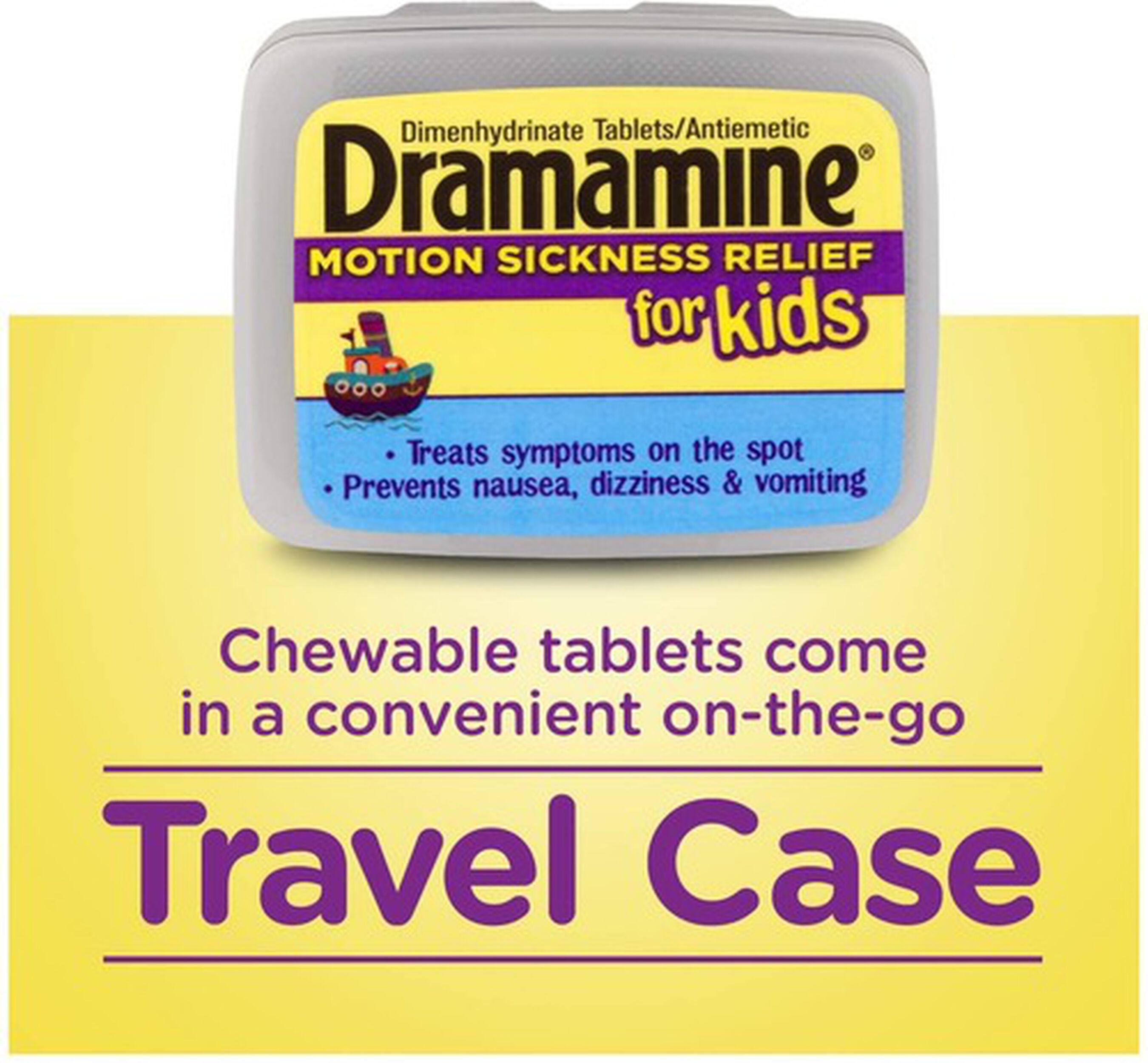 Dramamine Motion Sickness Relief for Kids, Grape Flavor, 8 ct