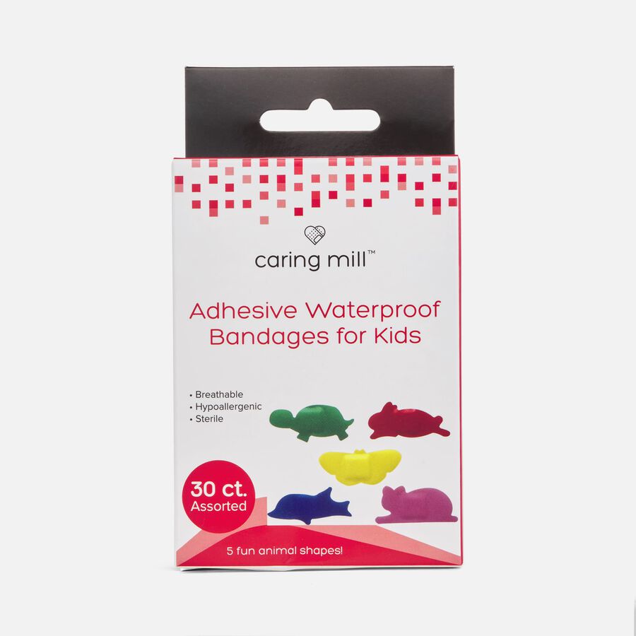 Caring Mill&trade; Adhesive Waterproof Bandages for Kids, Animal Shapes, 30 ct., , large image number 0