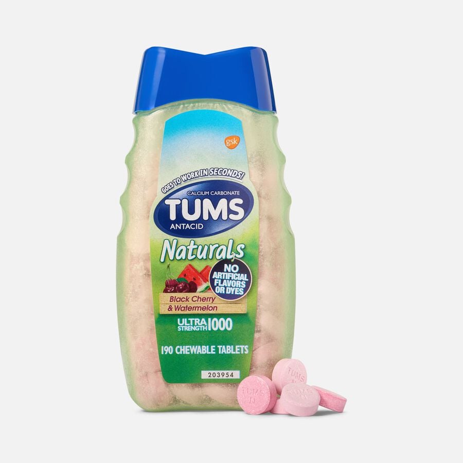 TUMS Naturals Ultra Strength Antacid Chews for Heartburn Relief, Black Cherry & Watermelon, 190 ct., , large image number 0