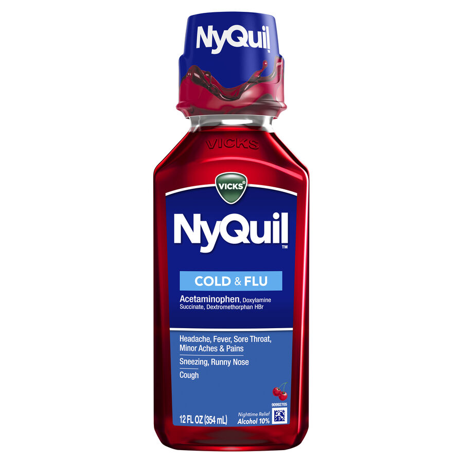 Vicks NyQuil Cold & Flu, Cherry, 12 oz., , large image number 2