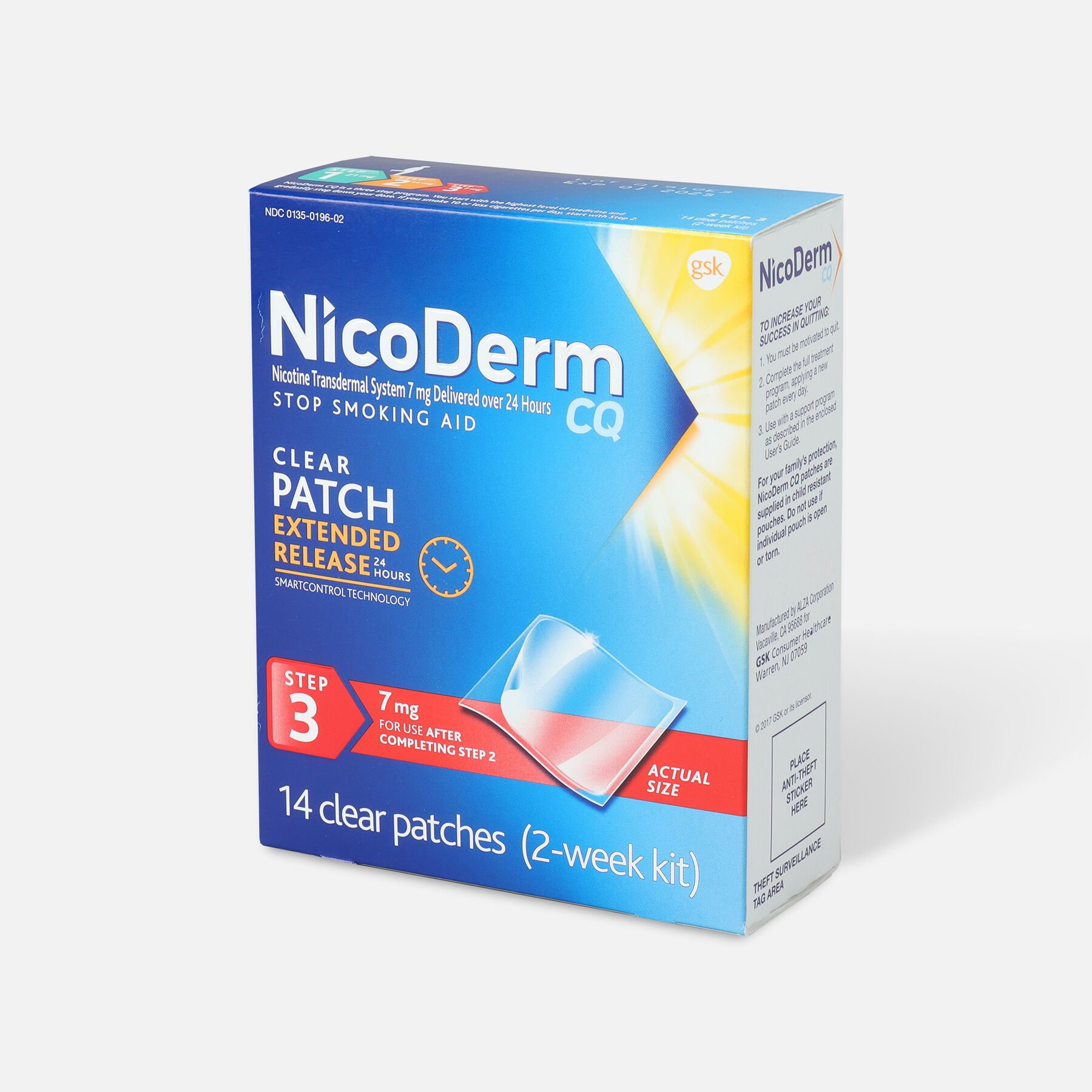 Nicoderm CQ Clear Patches, Step 3 to Quit Smoking, 7mg, 14 ct