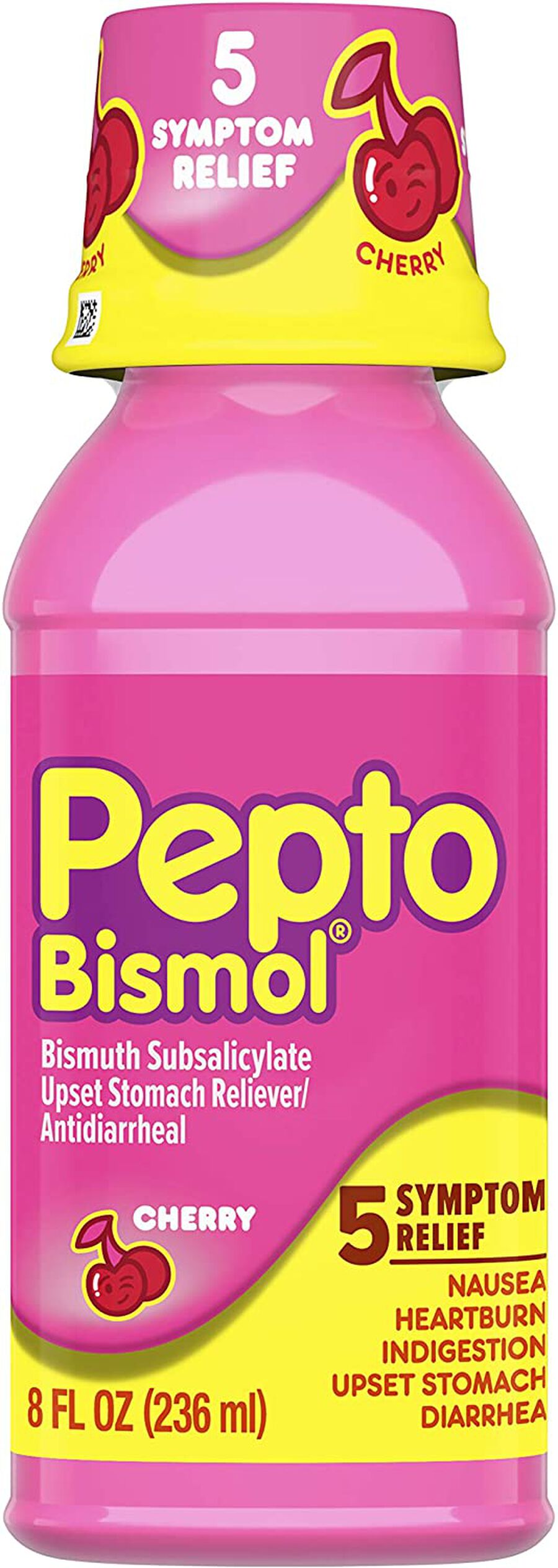 Pepto Bismol 5 Symptom Stomach Relief Liquid, Cherry Flavor, 8 Oz