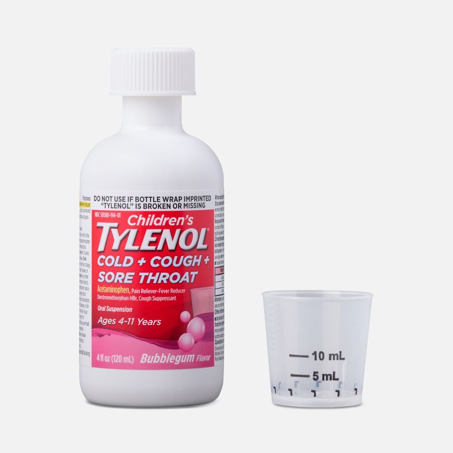 Children's Tylenol Cold + Cough + Sore Throat, Bubblegum Flavor, 4 fl oz., , large image number 3