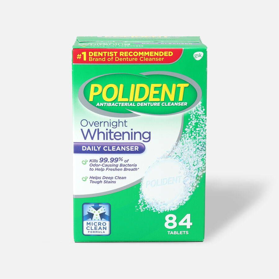 Polident Overnight Whitening Antibacterial Denture Cleanser Tablets, , large image number 0