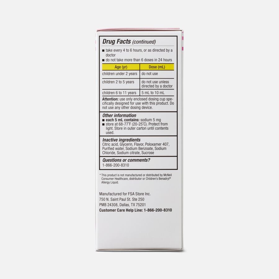 Caring Mill&trade; Children's Allergy Relief Liquid, Dye-Free, Bubblegum, 4 fl oz., , large image number 2