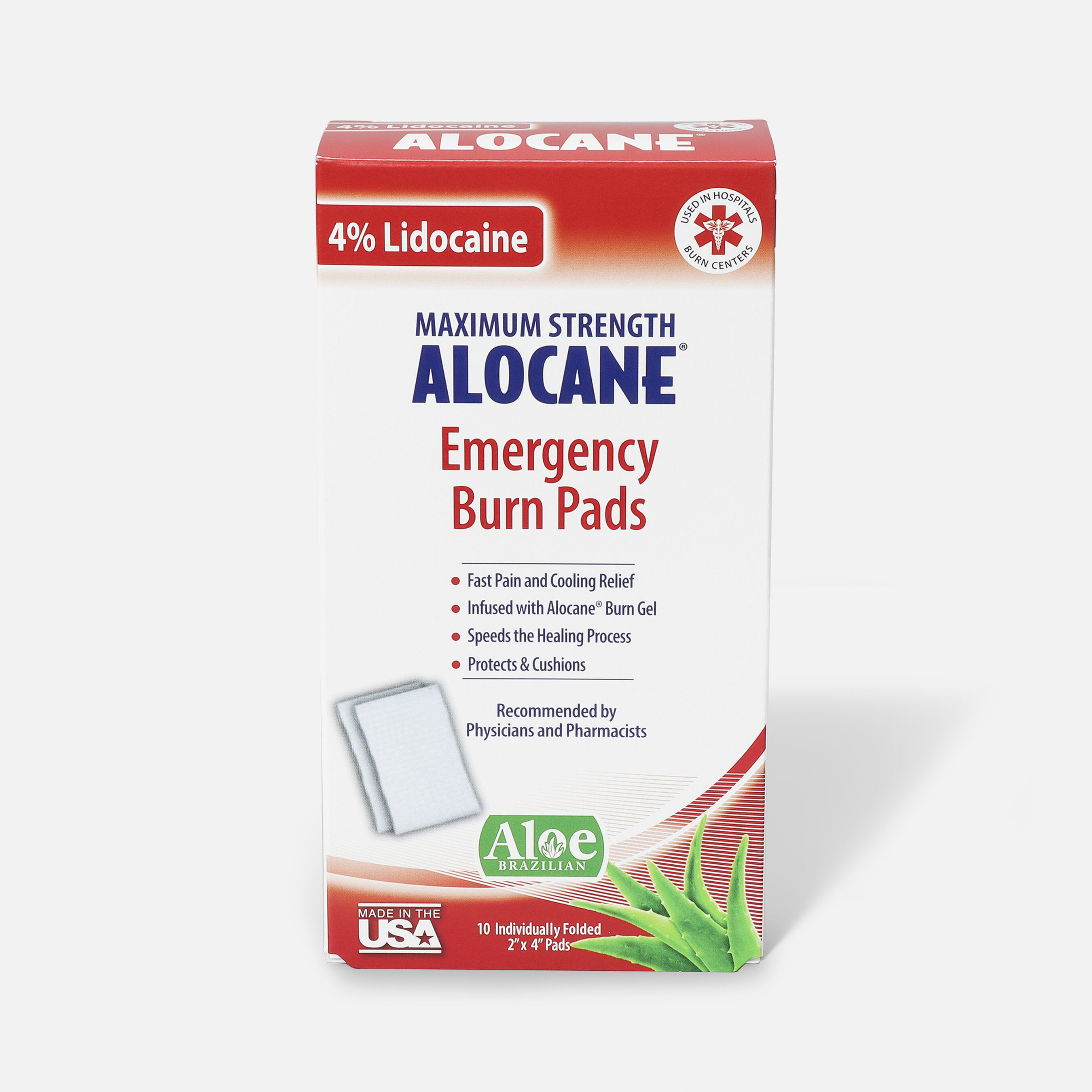 Alocane Maximum Strength Emergency Burn Pads, 10 ct