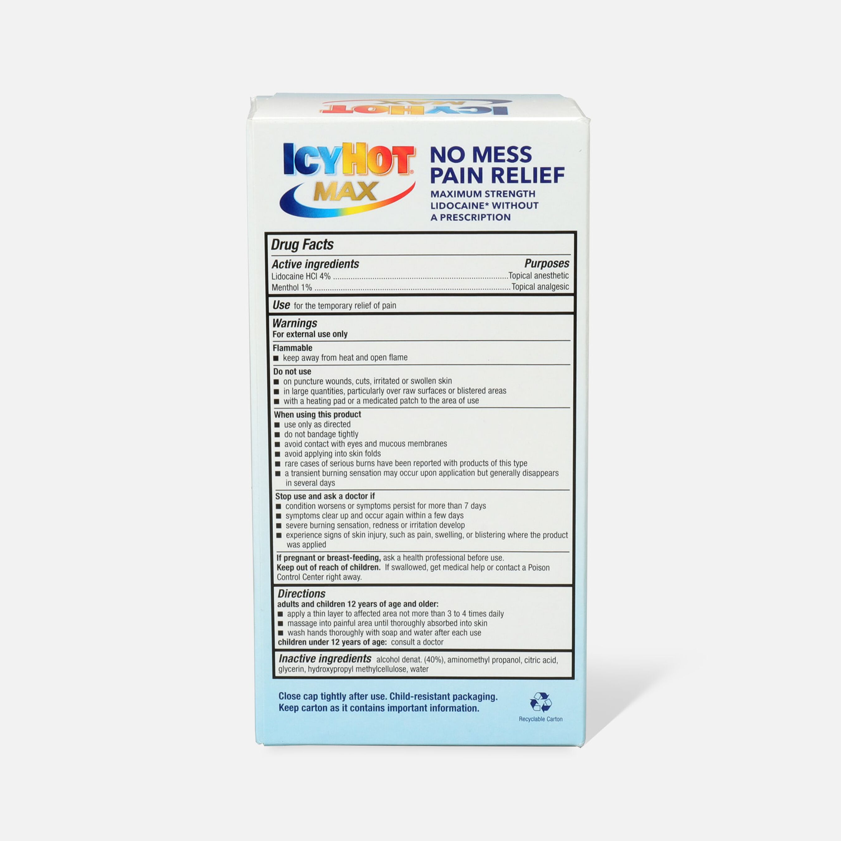Icy Hot Max With Lidocaine + Menthol, RollOn, 2.5 oz.
