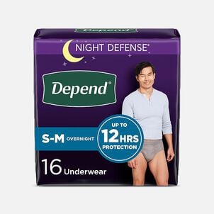 Depend Night Defense Overnight Incontinence  Underwear for Men, Small/Medium, Gray, 16 ct.