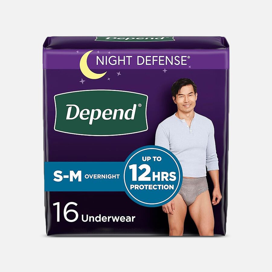 Depend Night Defense Overnight Incontinence  Underwear for Men, Small/Medium, Gray, 16 ct., , large image number 0