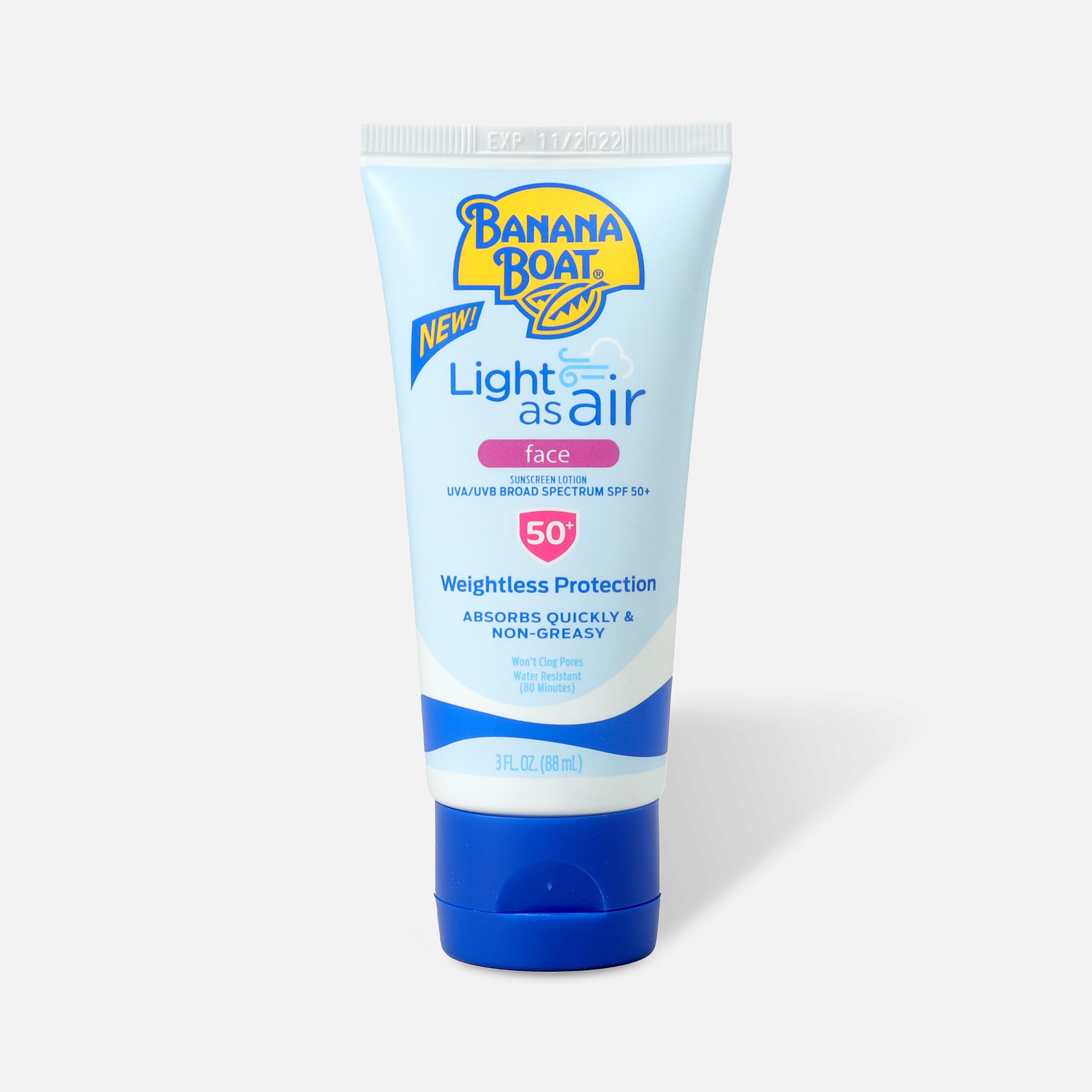 Banana Boat Light as Air Face Sunscreen Lotion, SPF 50+, 3oz.