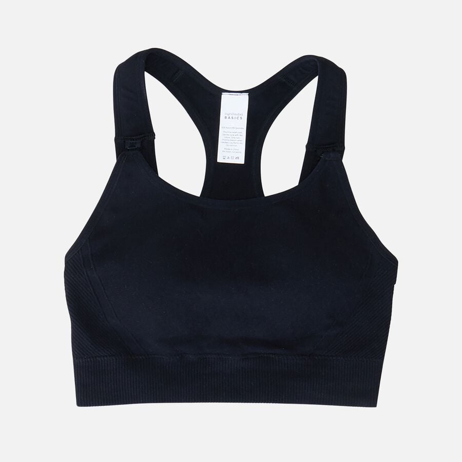 Ingrid + Isabel Basics Seamless Maternity + Nursing Sport Bra, Black, Size XL, , large image number 0