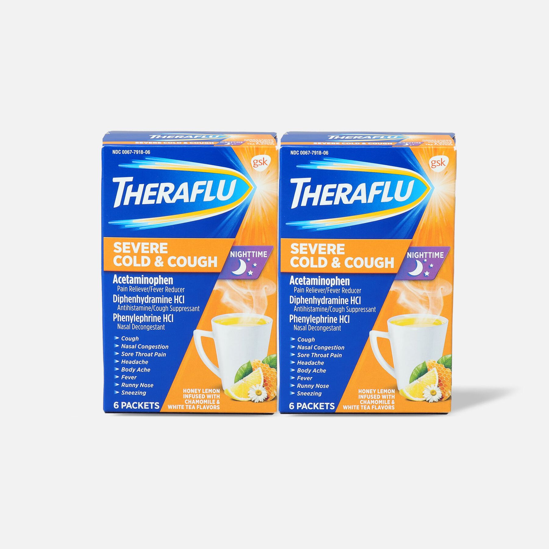 Theraflu Night Time Severe Cold & Cough Powder, Honey Lemon Infused