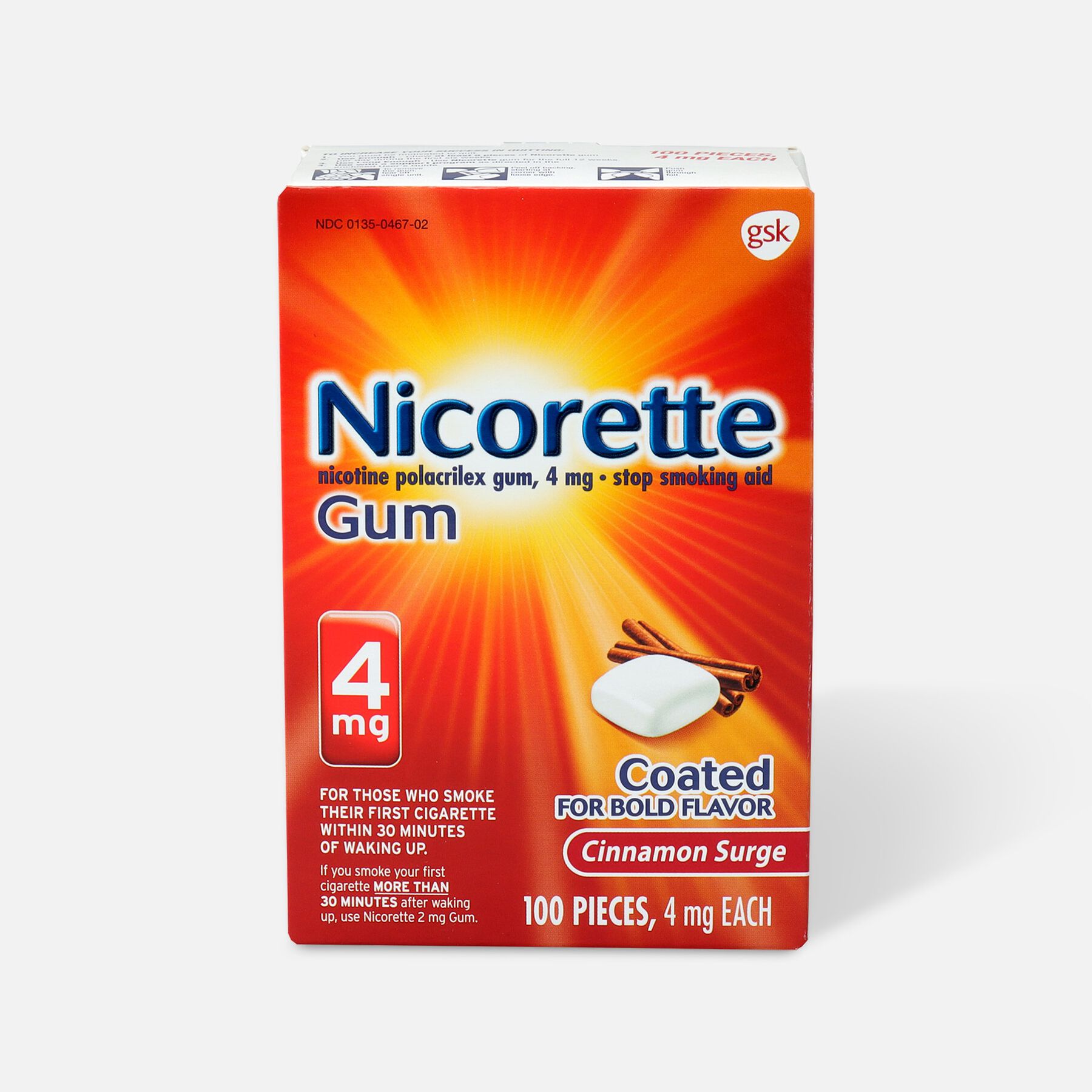 Nicorette Gum Cinnamon, 4mg, 100 ct