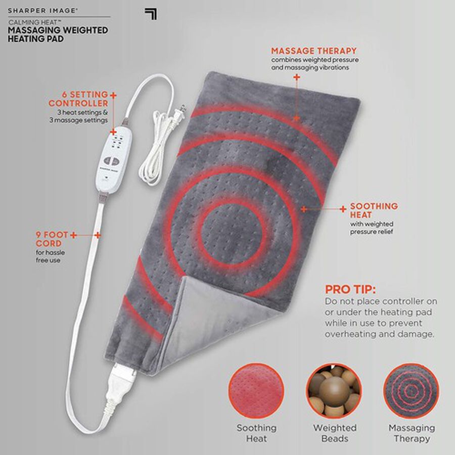 Sharper Image® Calming Heat Massaging Weighted Heating Pad, 12” x 24”, 4 lbs, , large image number 1