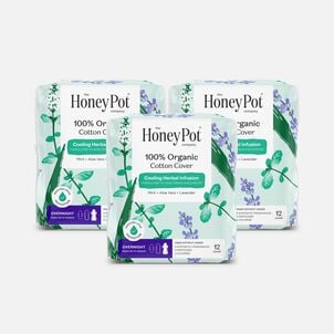 The Honey Pot 100% Organic Top Sheet Overnight Herbal Menstrual Pads with Wings, 12 ct. (3-Pack)