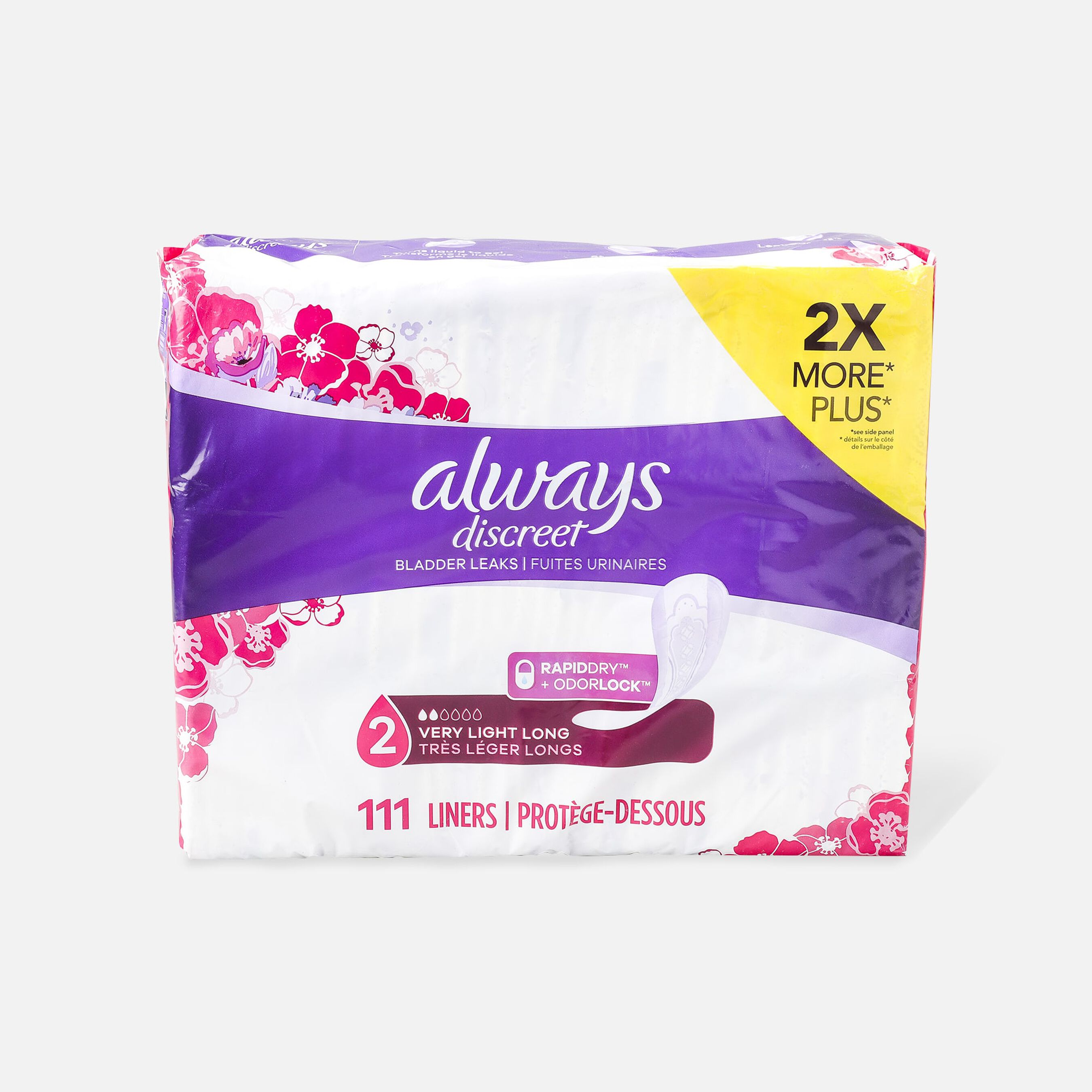 Always Discreet Boutique Incontinence Liners, Very Light Absorbency, Long Length, 111 Count