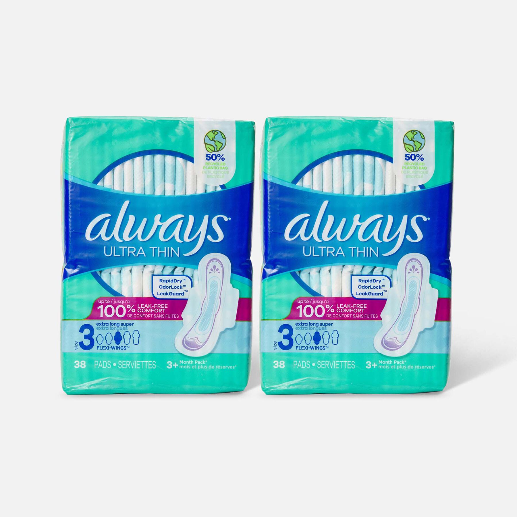 FSA Eligible Always Ultra Thin Pads Extra Long Super Absorbency Unscented with Wings, Size 3, 38