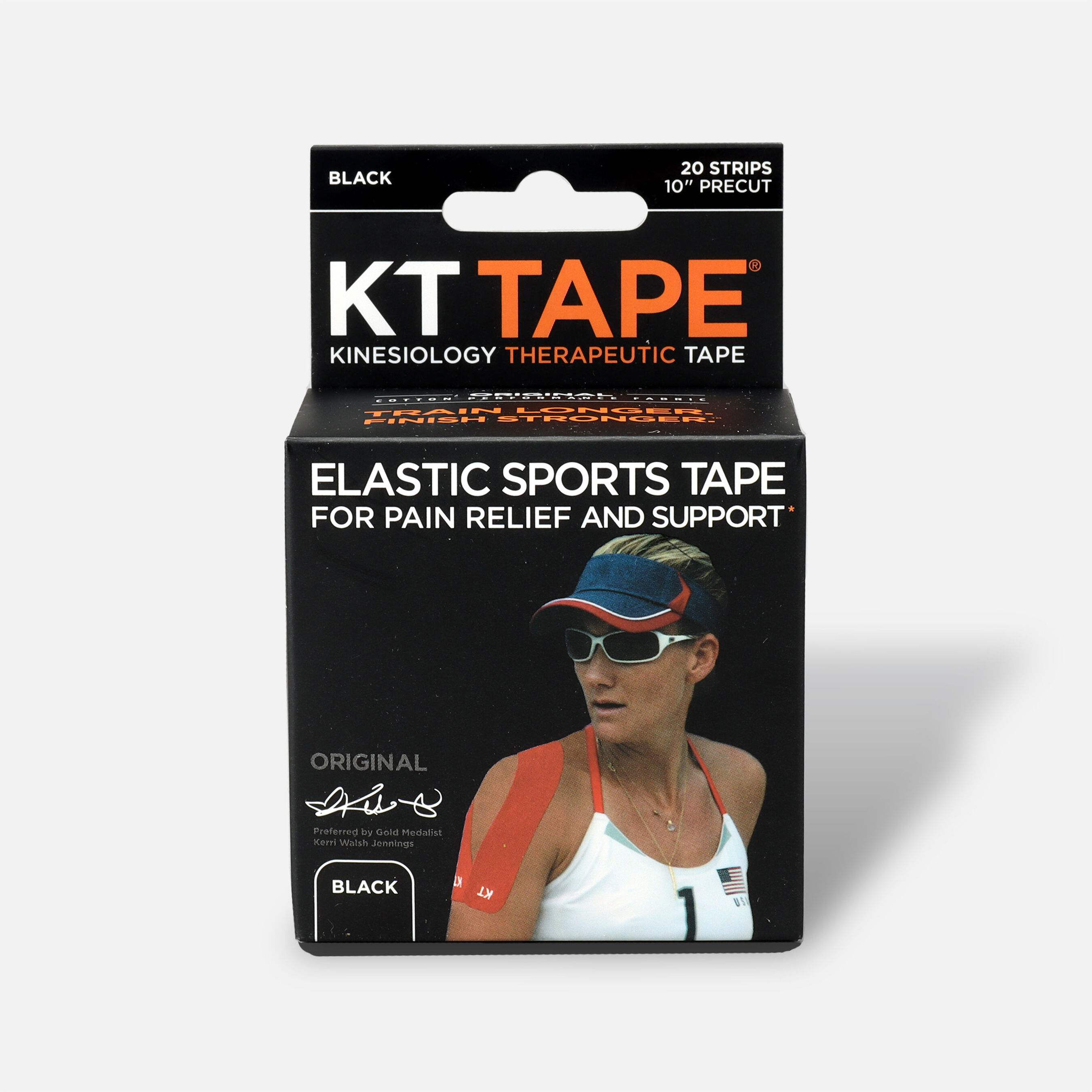 KT TAPE Original, Precut, 20 Strip, Cotton, Black