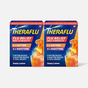 Theraflu Multi-Symptom Flu Relief Max Strength Day & Night Powder, Honey Lemon, 12 ct. (2-Pack)