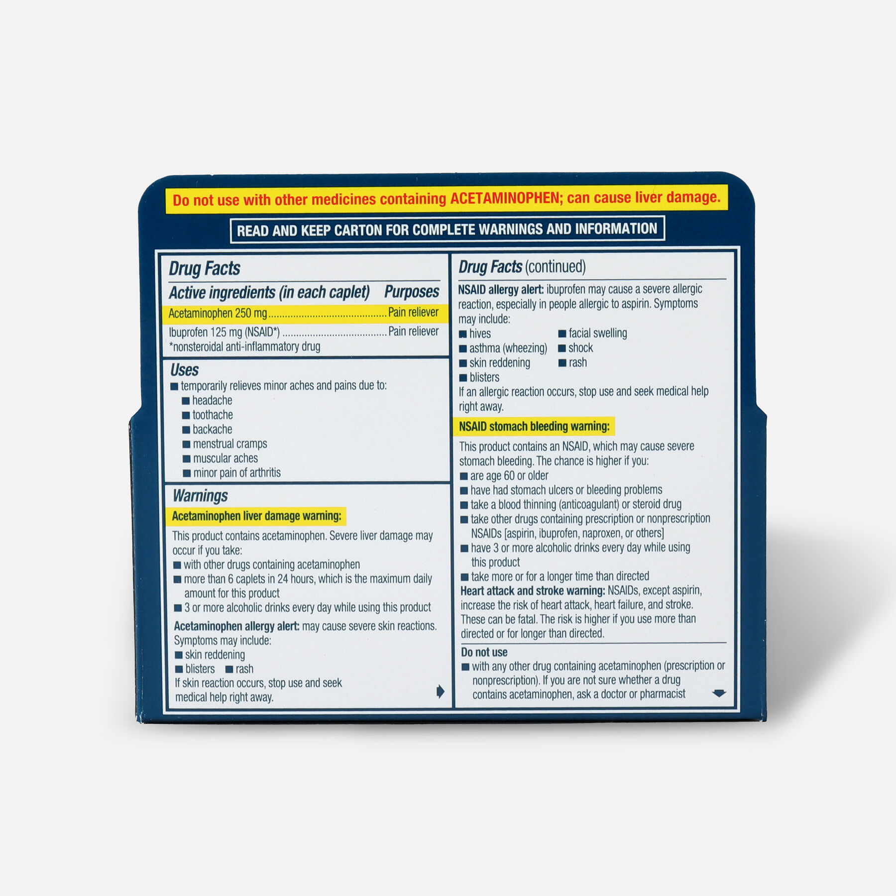 Advil Dual Action Coated Tablets, Acetaminophen + Ibuprofen, 72 ct