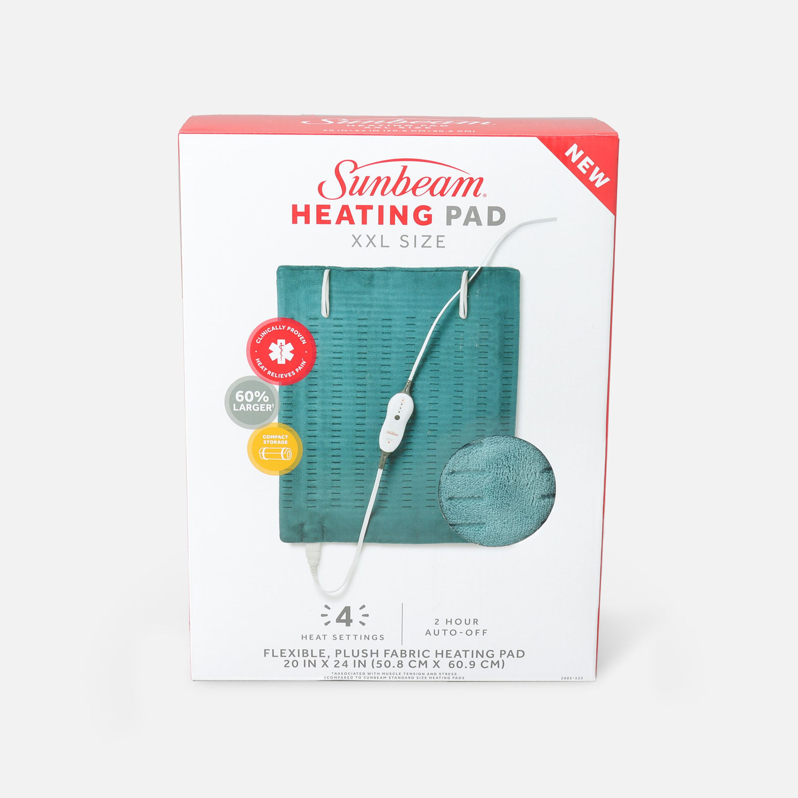 Sunbeam Premium 2XLarge Plush Heating Pad, Dark Teal, 4 Heat Settings