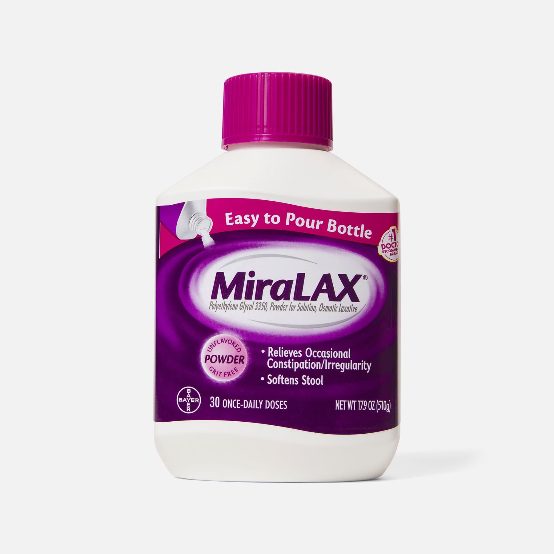 MiraLAX Laxative Powder for Gentle Constipation Relief 30 Dose Bottle
