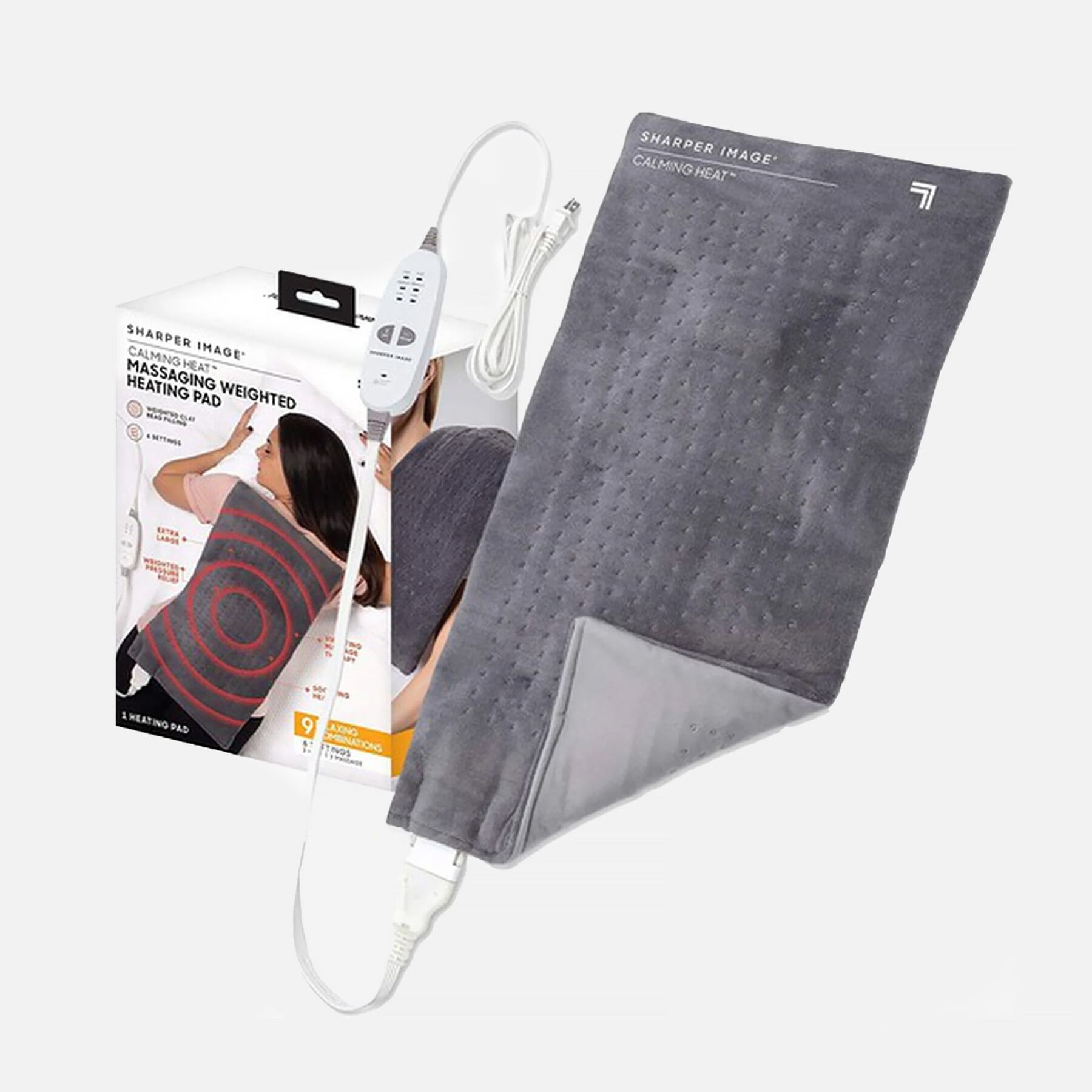 FSA Eligible Sharper Image® Calming Heat Massaging Weighted Heating Pad, 6 Settings 3 Heat, 3