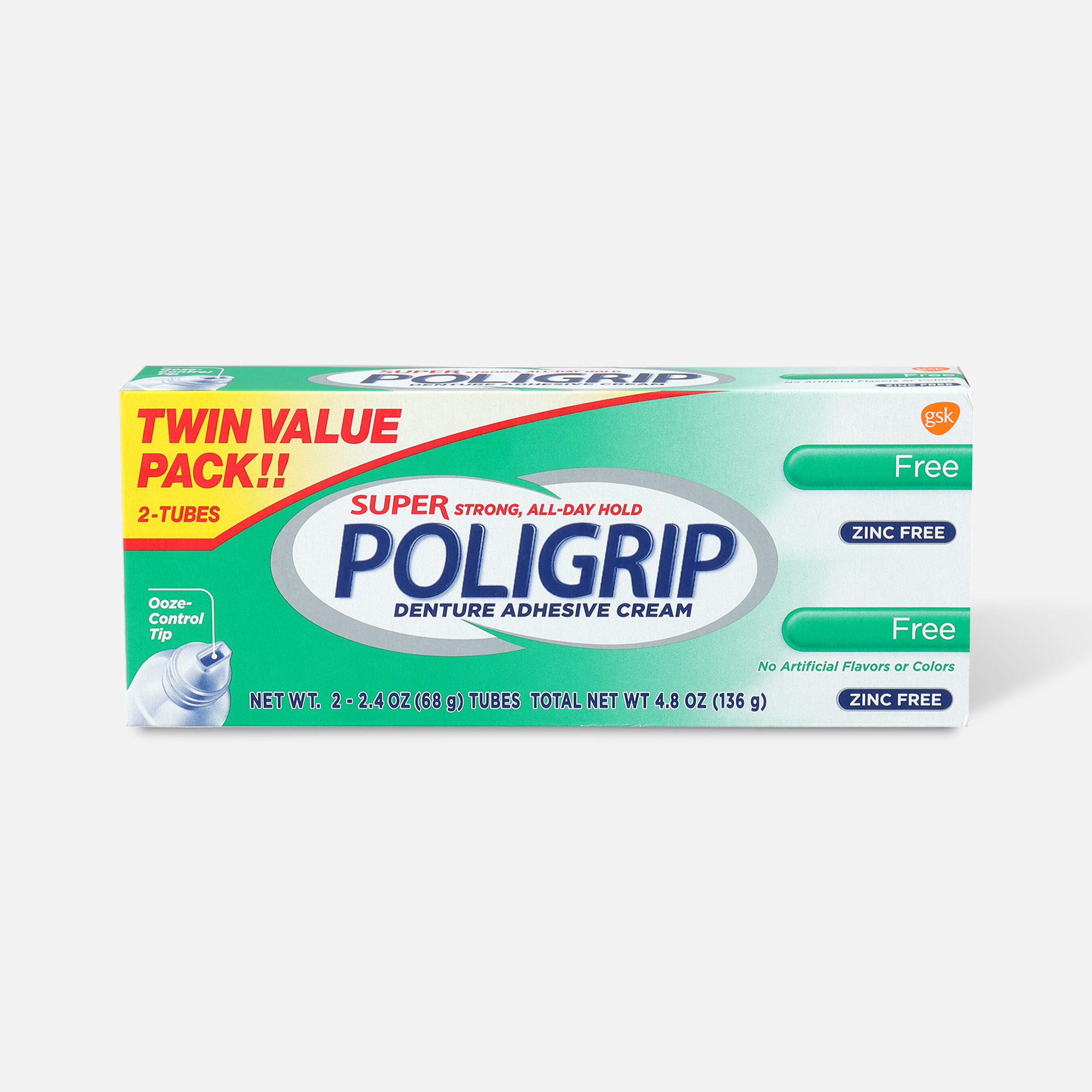 Super Poligrip Free Formula Zinc Free Denture Adhesive Cream Twin Pack