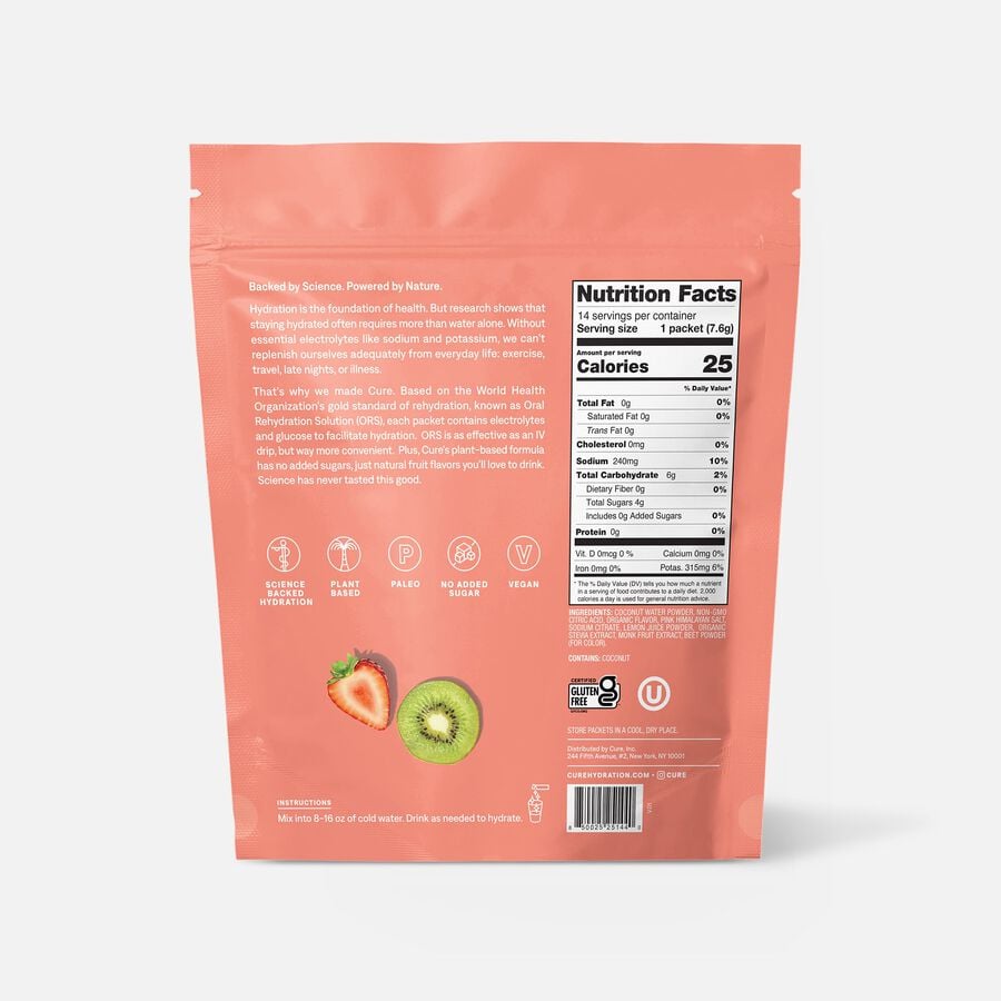 Cure Hydrating Electrolyte Drink Mix Pouches, Strawberry Kiwi, 14 ct., , large image number 1