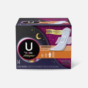 U by Kotex AllNighter Ultra Thin Overnight Pads with Wings, Unscented, 14 ct.