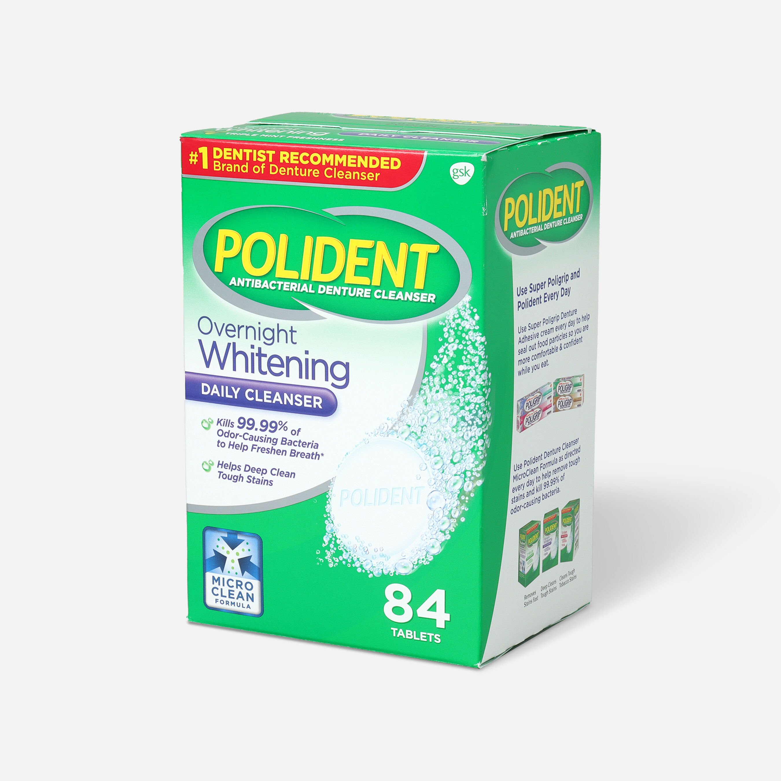Polident Overnight Whitening Antibacterial Denture Cleanser Tablets