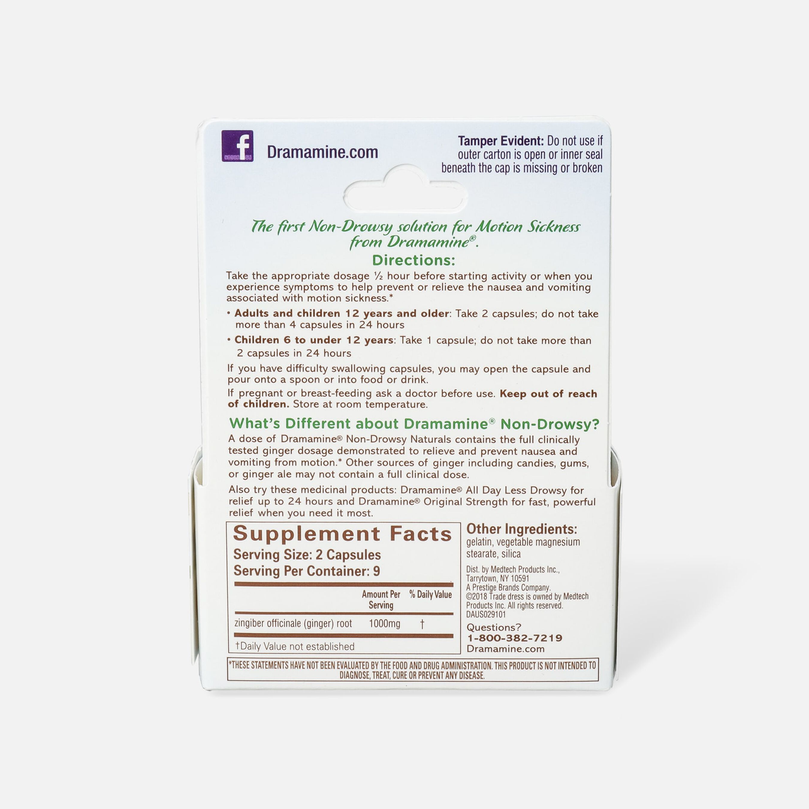 Dramamine Motion Sickness Relief NonDrowsy Naturals Capsules, Natural